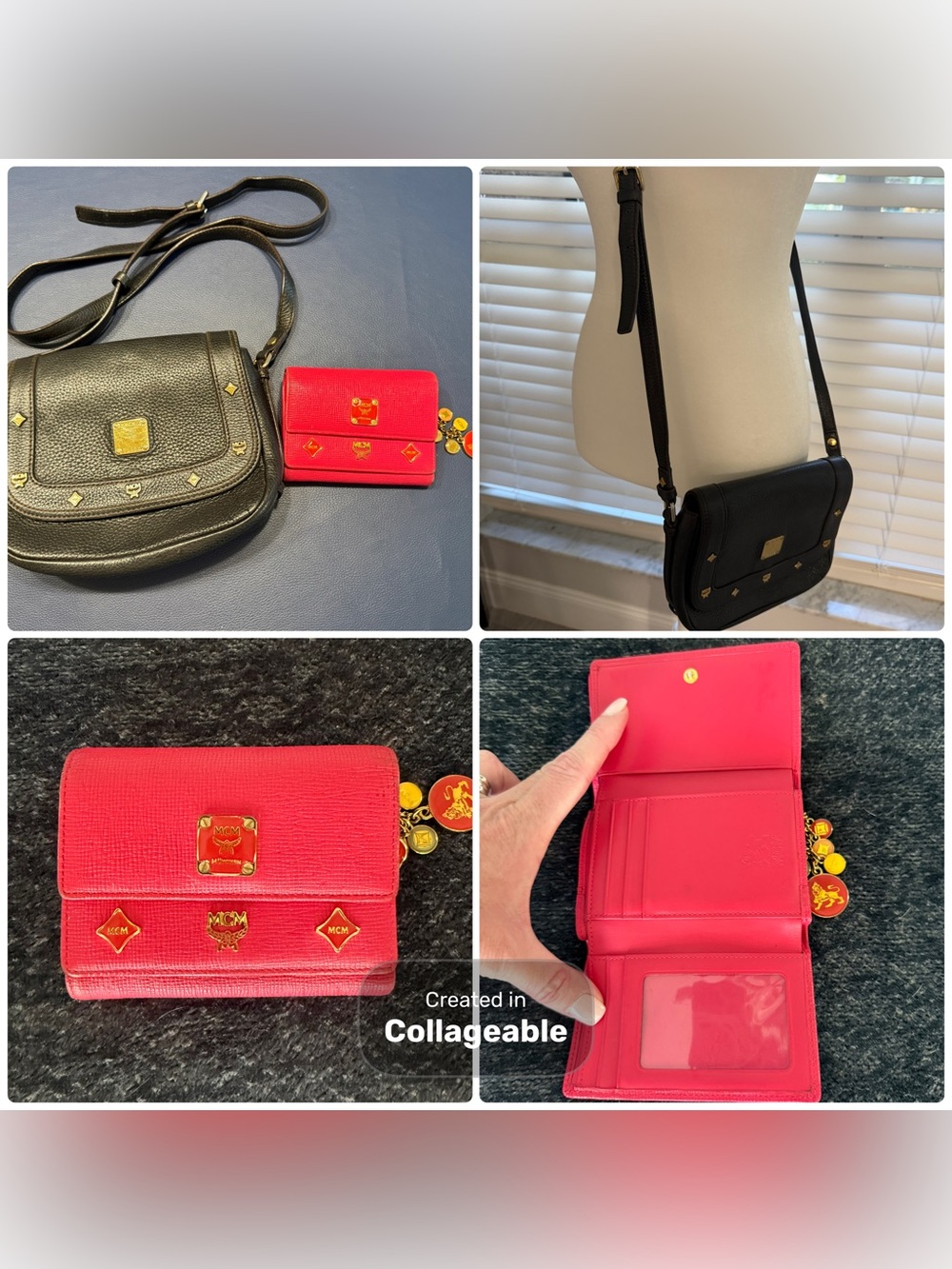 MCM Black Leather Crossbody with Red Wallet Set